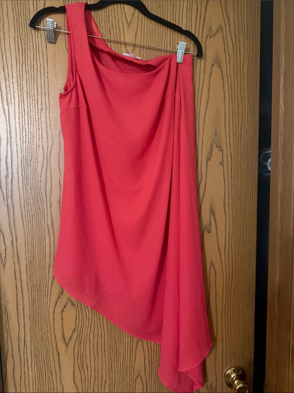 New York & Company Coral-Red Asymmetrical Draped Skirt